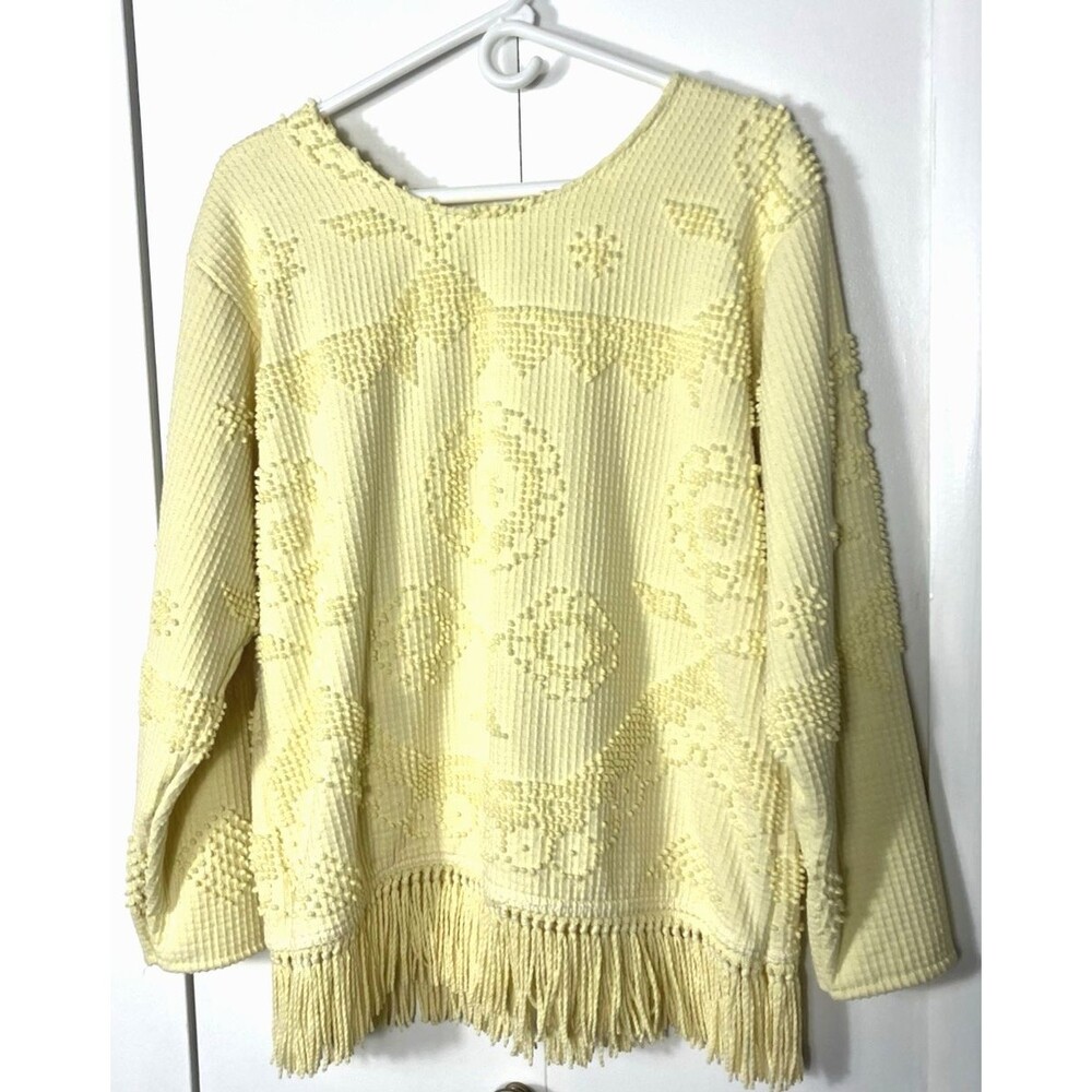 Cherie Houston Hand Made Chenille Tasseled Yellow Shirt Size Medium
